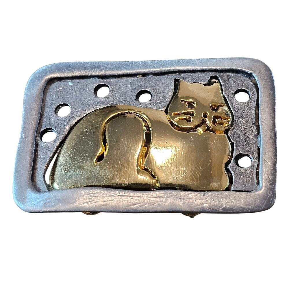 Vintage Ultra Craft Cat Brooch Gold Silver Tone Cat Pin Elegant Classy Kitty